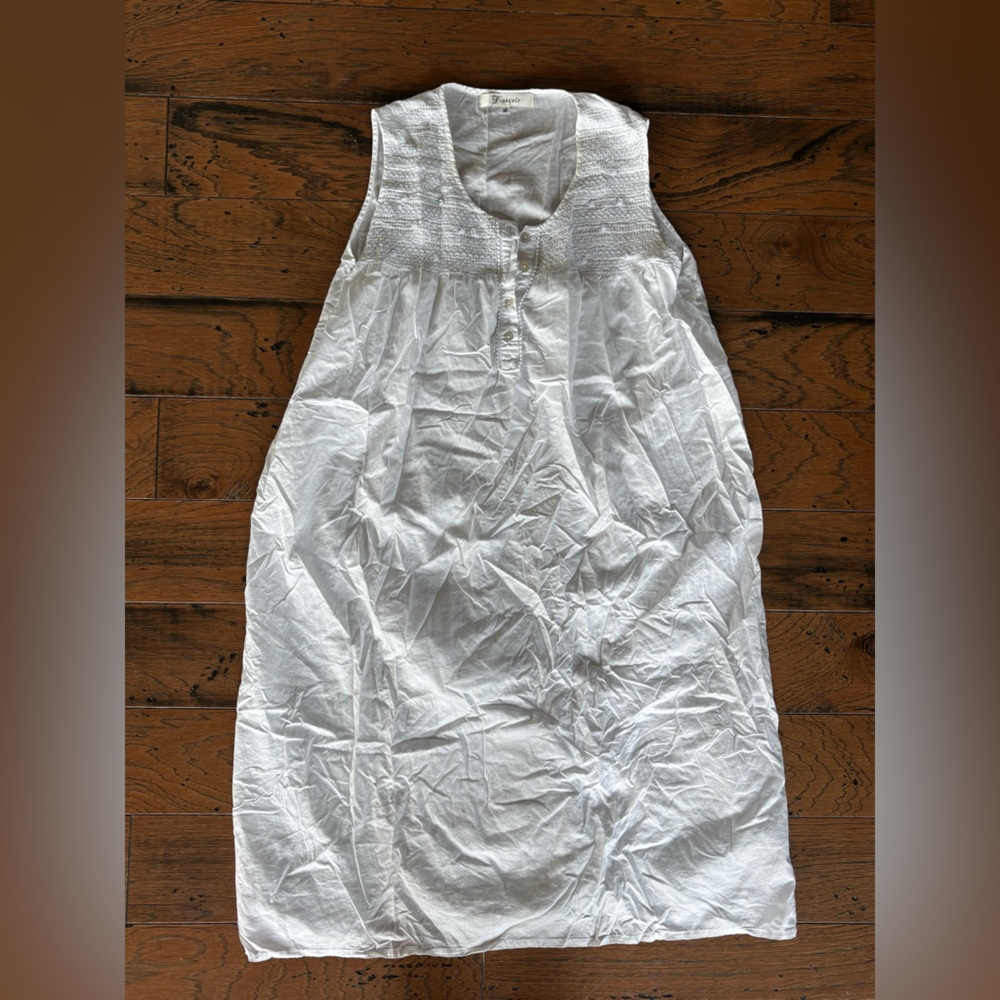 Lightweight White Sleeveless Cotton Nightdress with Smocked Yoke